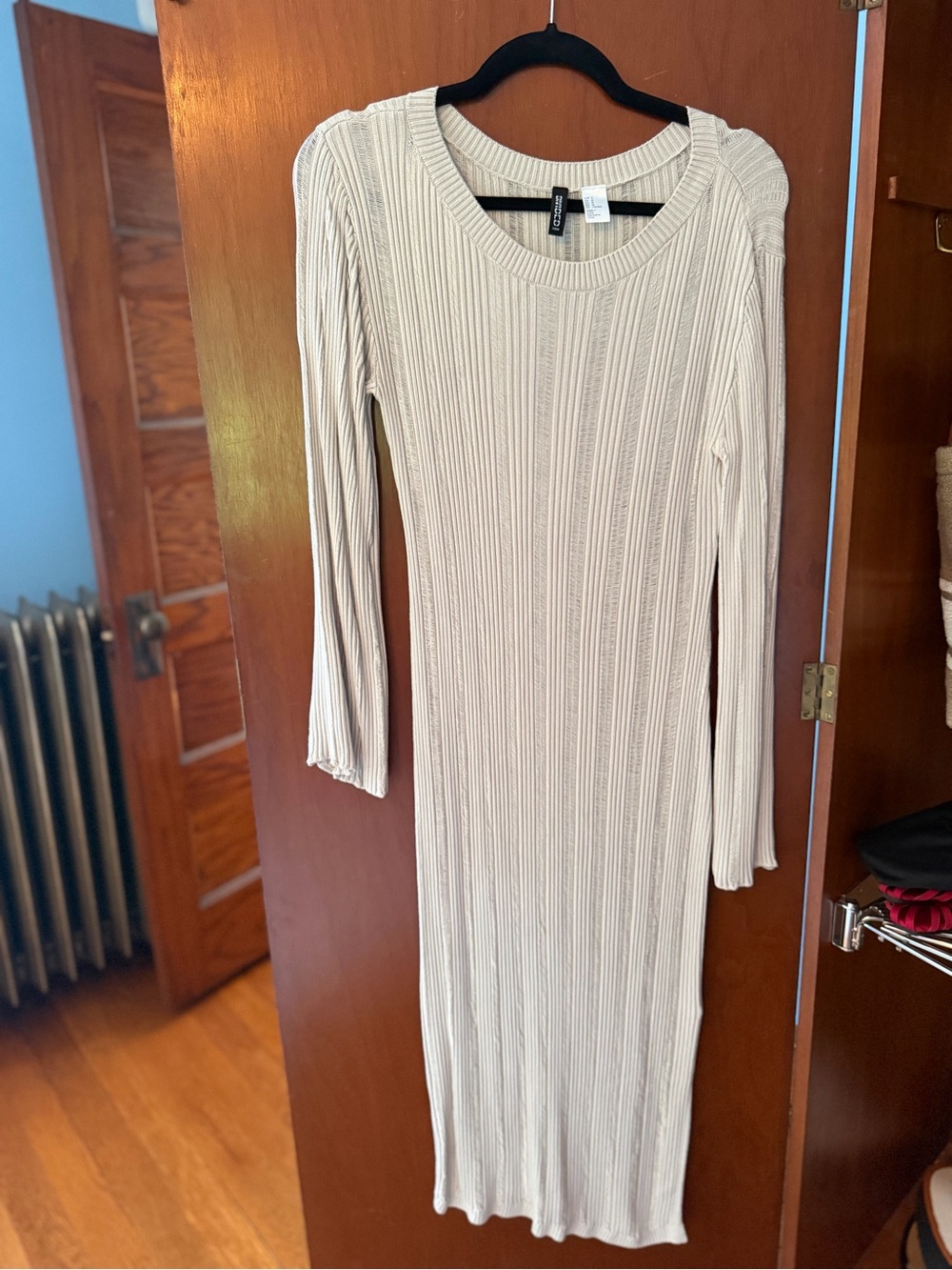 H&M Ribbed Long Sleeve Midi Dress - Grey